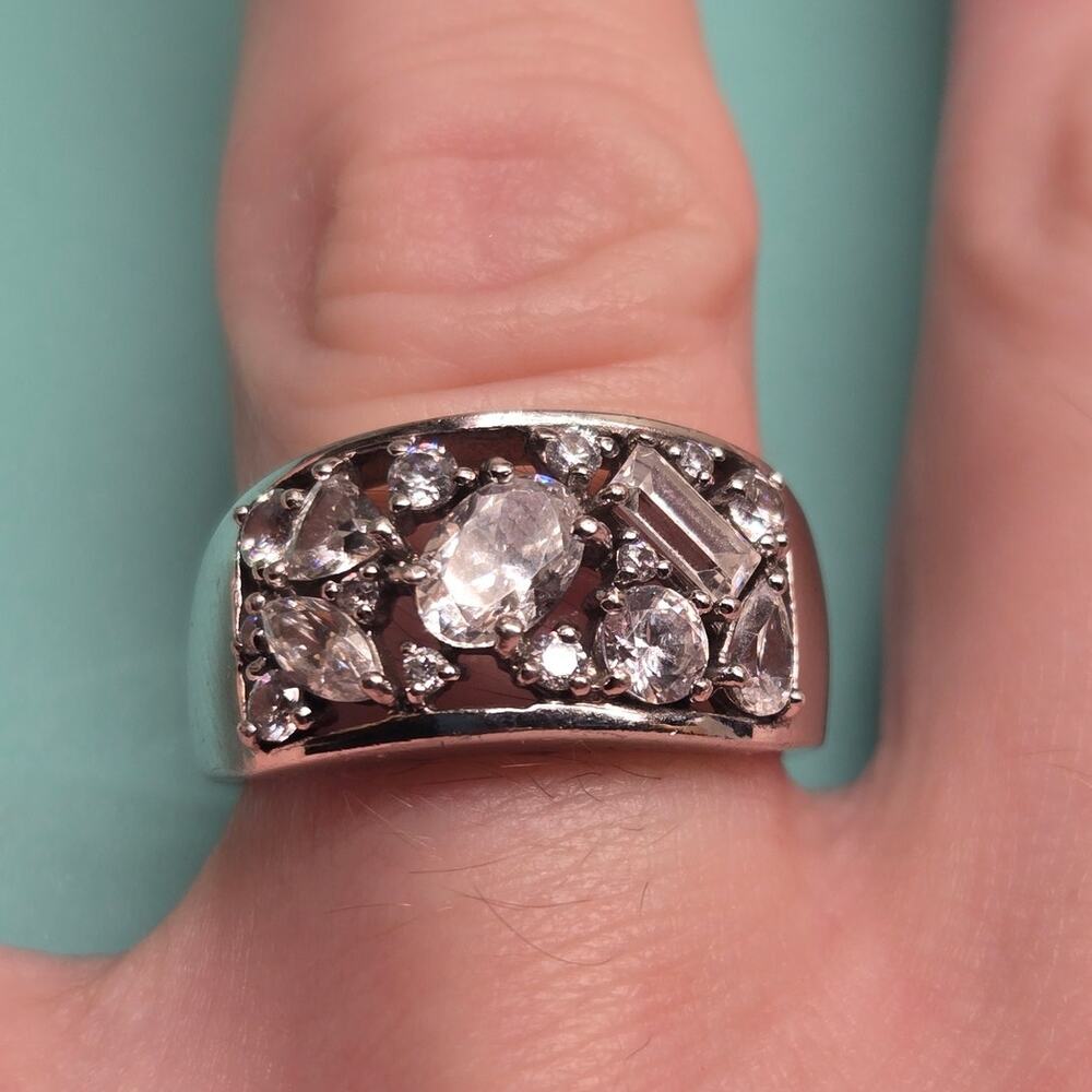 Vintage Thailand .925 Sterling Silver Multi Stone Tiered Cluster Cocktail Ring